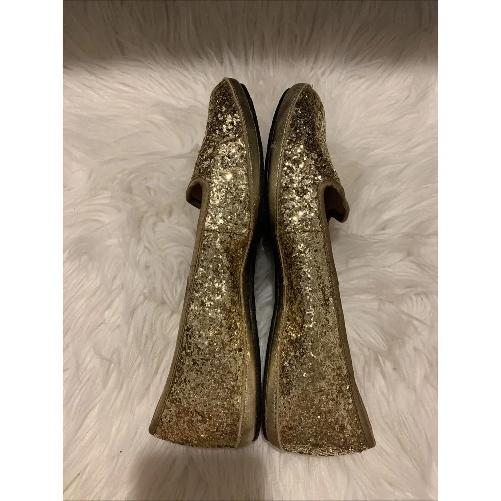UGG Alloway Glitter Flats Shoes Size 8 Metallic Gold Slip On Sheepskin Comfy GUC